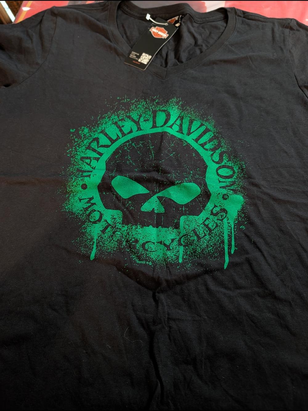 Harley-Davidson Black Short-Sleeve Tee with Green Skull Graphic